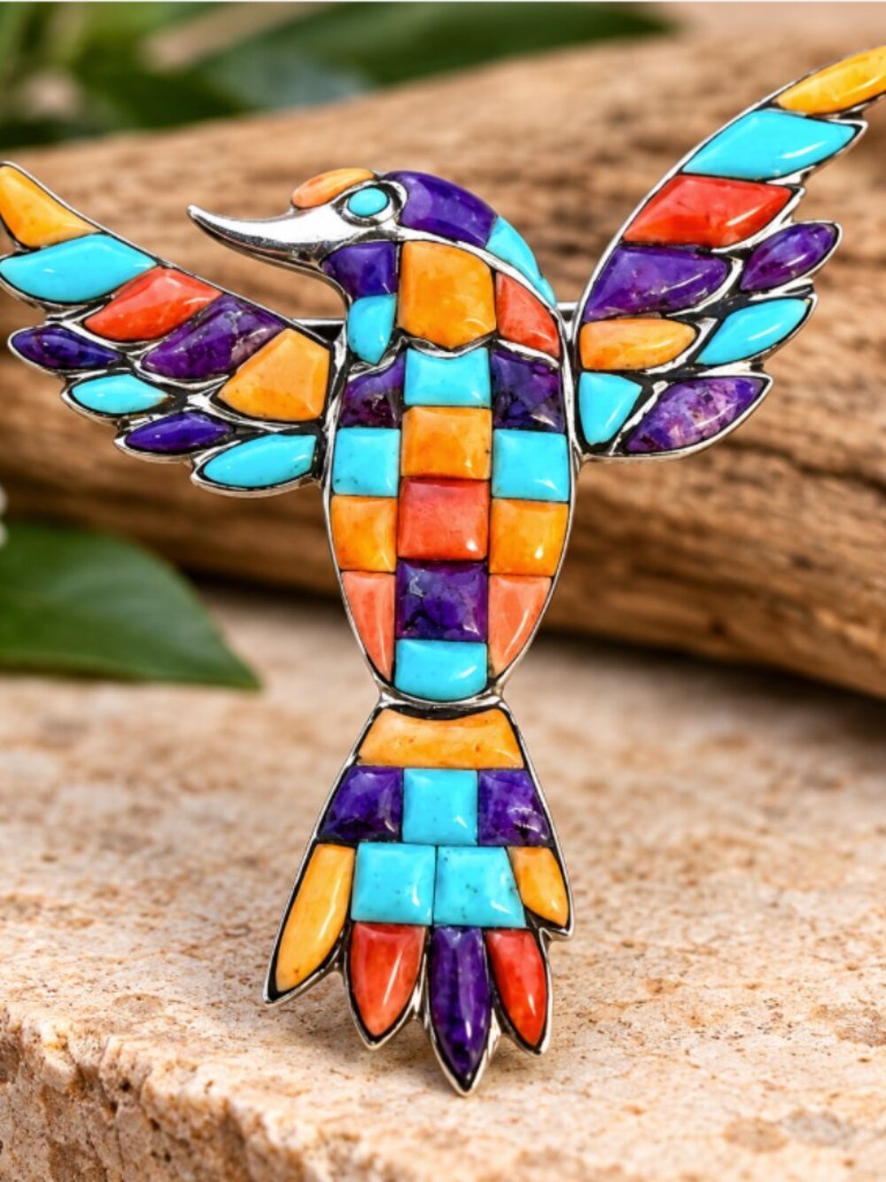 925 Bird multi gems inlay pendant/brooch